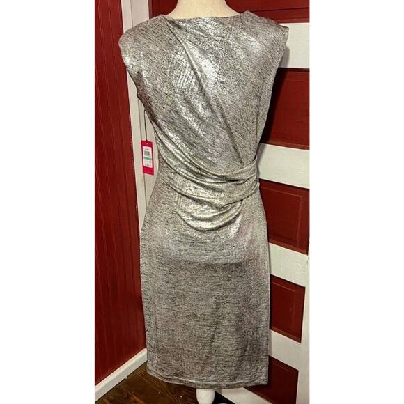 NEW! Vince Camuto Silver Metallic Knit Cowl Neck Sheath Dress Size 8- MSRP $138 - Picture 3 of 9